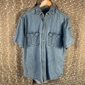 Faded Glory Men's‎ Denim Blue Button Up Shirt W/ Pockets